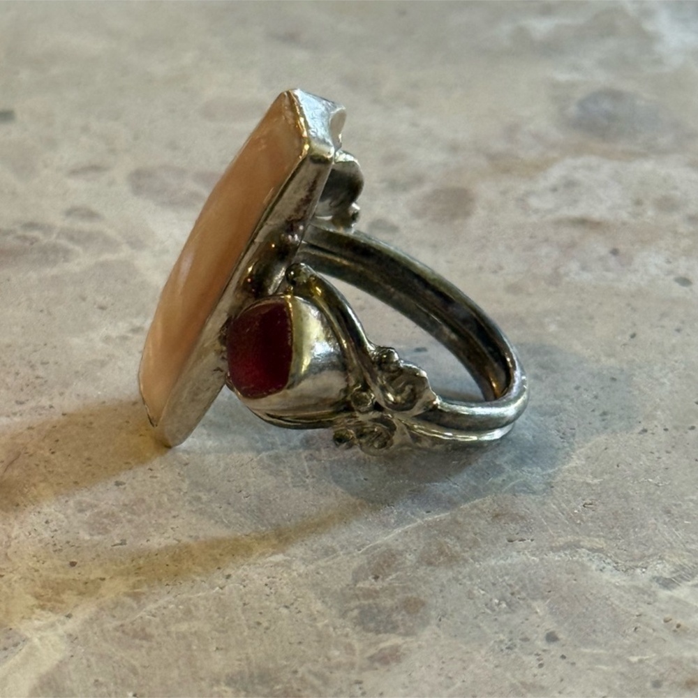 Vintage Sajen Sterling Silver Mother Of Pearl & Purple Quartz Ring Size 8 - Picture 5 of 9